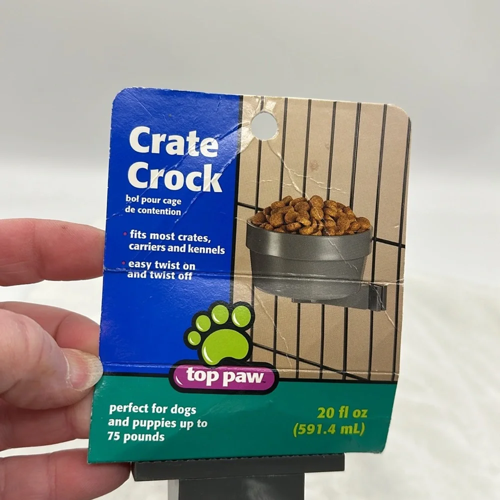 Top Paw Crate Crock Feeding/Water Bowl 20fl ounces Color Dark Gray